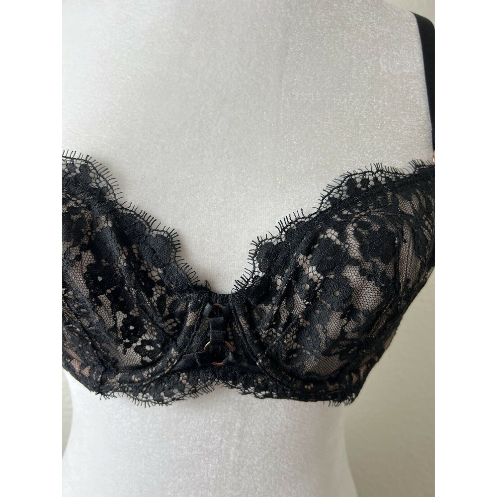 Victoria's Secret 'Very Sexy' Unlined Demi Bra Black Nude Lace Sz 34B - Picture 2 of 5